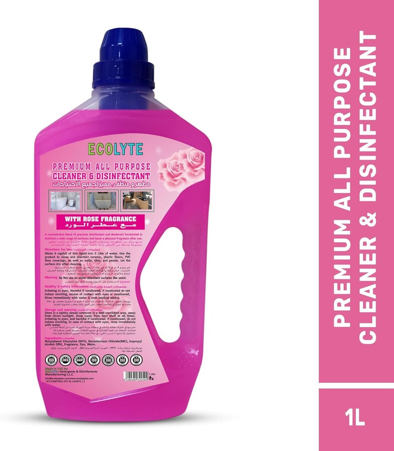 ECOLYTE+ Premium All Purpose Cleaner & Disinfectant - Rose Scent, 1L - Image 2